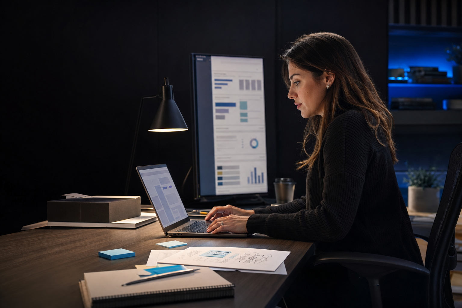 Marketer reviewing creative planning documents on screen